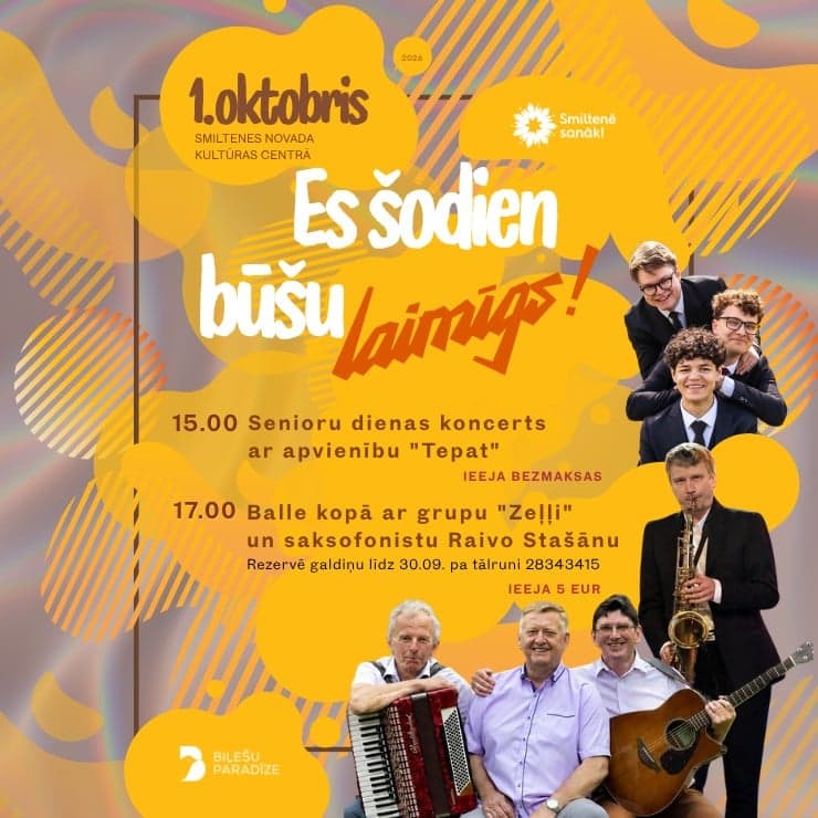 Senioru dienas balle "Es šodien būšu laimīgs!" ar grupu "Zeļļi" un saksofonistu Raivo Stašānu