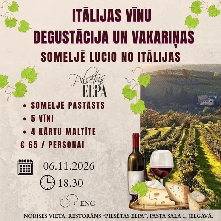 Itālijas vīnu degustācija un vakariņas | Someljē Lucio no Itālijas