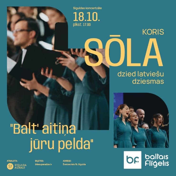 Latvijas Kultūras akadēmijas jauktā kora “Sōla” koncerts “BALT’ AITIŅA JŪRU PELDA”