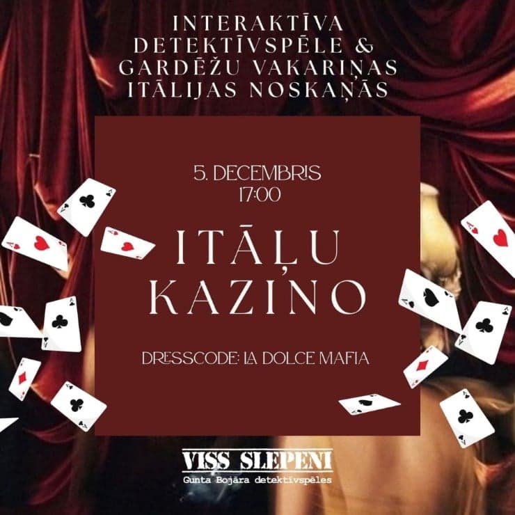 Atpūtas vakars Mālpils muižā | Vakariņas Mālpils muižas restorānā un Gunta Bojāra detektīvspēle “Itāļu kazino”