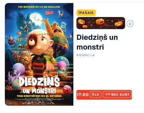 Īpašais Halovīna seanss ar animāciju "Diedziņš un monstri"